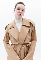 Women Beige Trench Coat with Belt Detail