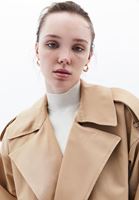 Women Beige Trench Coat with Belt Detail