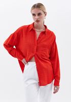 Women Red Oversize Shirt with Pocket