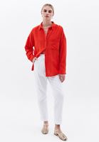 Women Red Oversize Shirt with Pocket