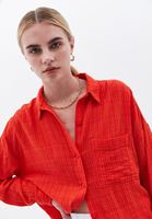 Women Red Oversize Shirt with Pocket