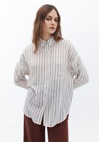 Women Mixed Oversize Shirt With Pocket Detail