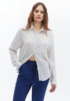 Women Mixed Oversize Shirt With Pocket Detail