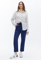 Women Mixed Oversize Shirt With Pocket Detail