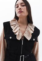 Women Black Waistcoat with Zipper and Belt Detail