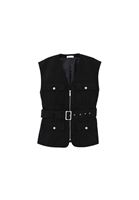 Women Black Waistcoat with Zipper and Belt Detail