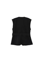 Women Black Waistcoat with Zipper and Belt Detail