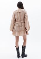 Women Beige Mini Dress with Puff Sleeves