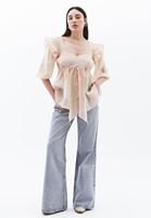 Women Beige Blouse with Drawstring and Raffle Detail