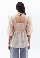 Women Beige Blouse with Drawstring and Raffle Detail