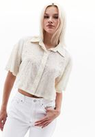 Women Cream Embroidery Detail Crop Shirt