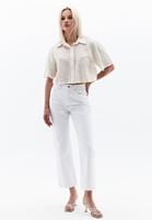 Women Cream Embroidery Detail Crop Shirt