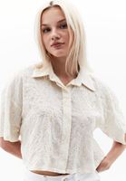 Women Cream Embroidery Detail Crop Shirt