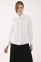 Nomi Slim Fit Standart Boy Takma Kol Gömlek Yaka Beyaz Renk Kadın Gömlek