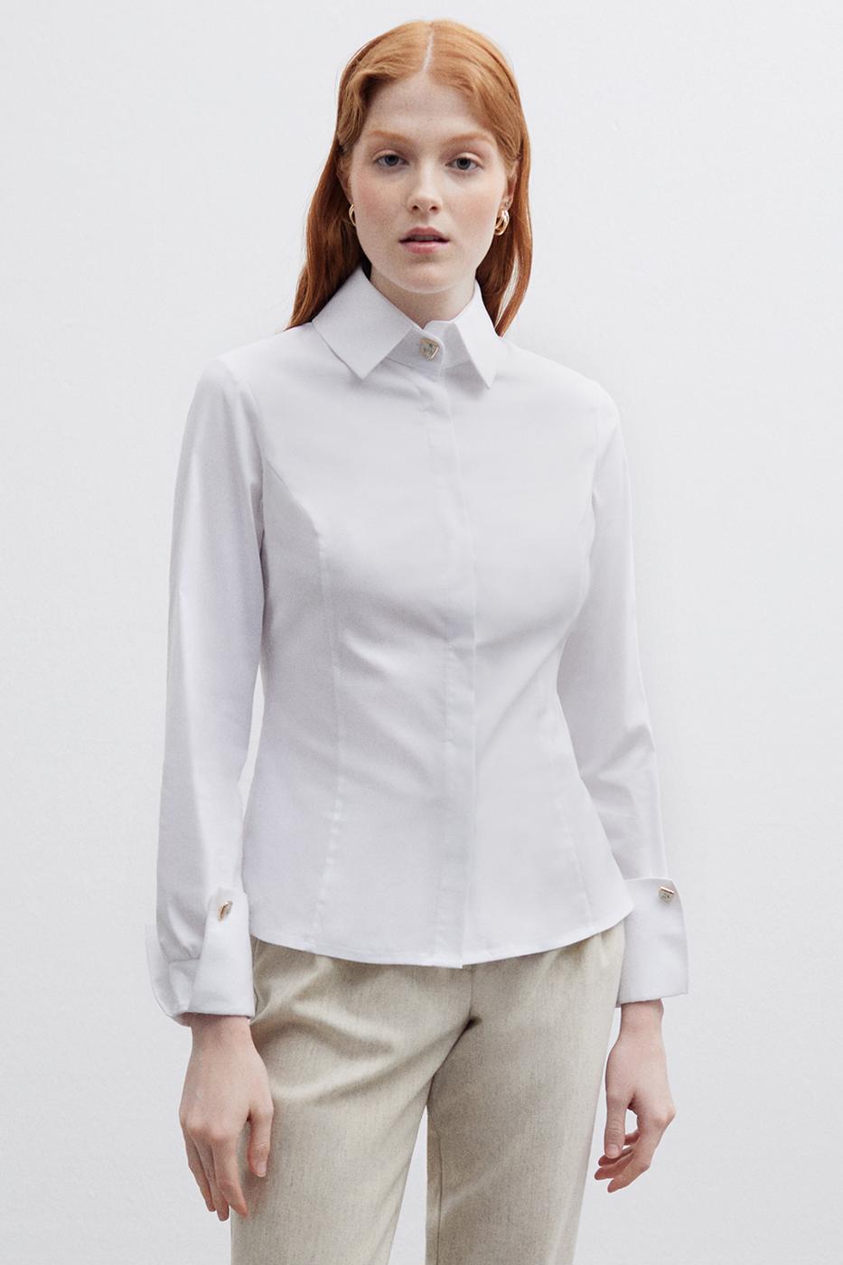 Bayan BEYAZ Ann Slim Fit Gömlek Yaka Standart Boy Beyaz Renk Kadın Gömlek