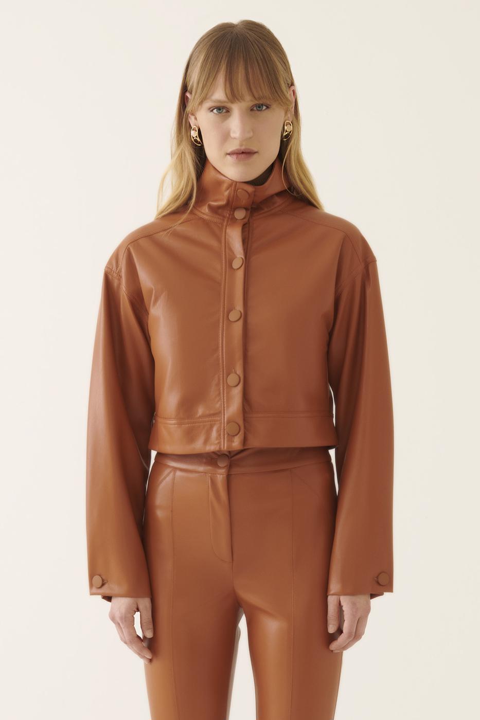 Arleths Regular Fit Yarım Dik Yaka Crop Boy Tarçın Renk Kadın Ceket