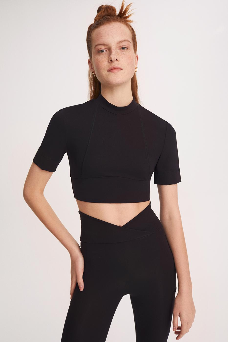 Claybe Slim Fit Yarım Dik Yaka Siyah Renk Kadın Crop Bluz