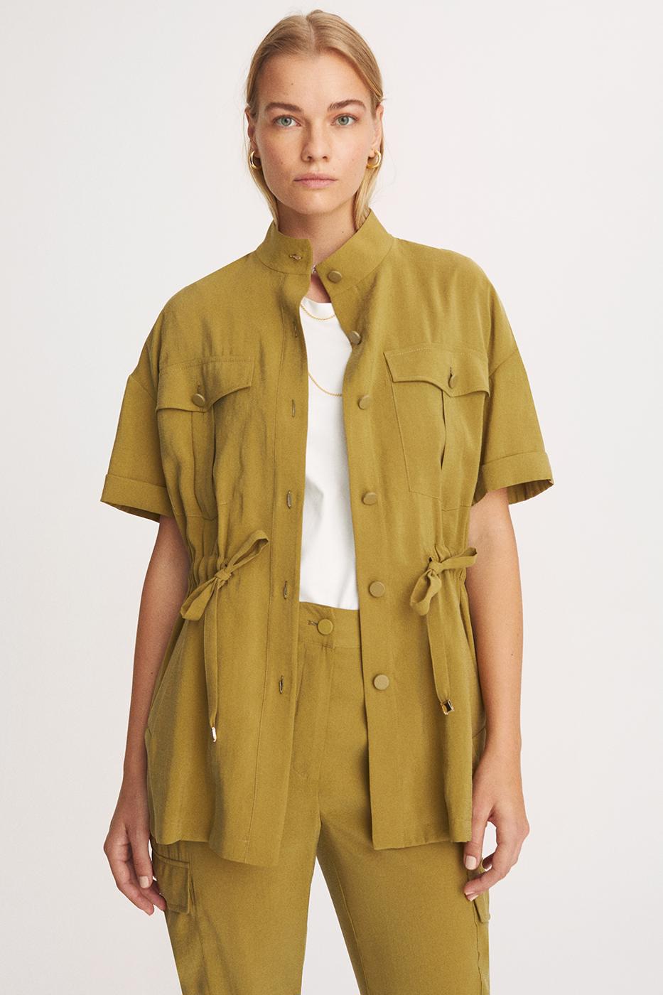 Amys Regular Fit Yarım Dik Yaka Yağ Yeşili Ceket (TENCEL™)