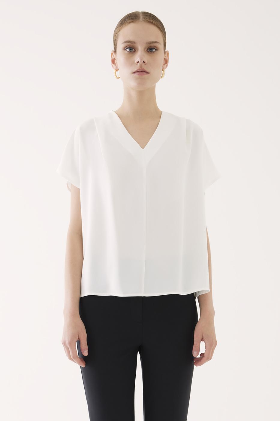 Bayan EKRU Cypress Regular Fit Standart Boy Düşük Kollu V-Yaka Ekru Renk Kadın Bluz