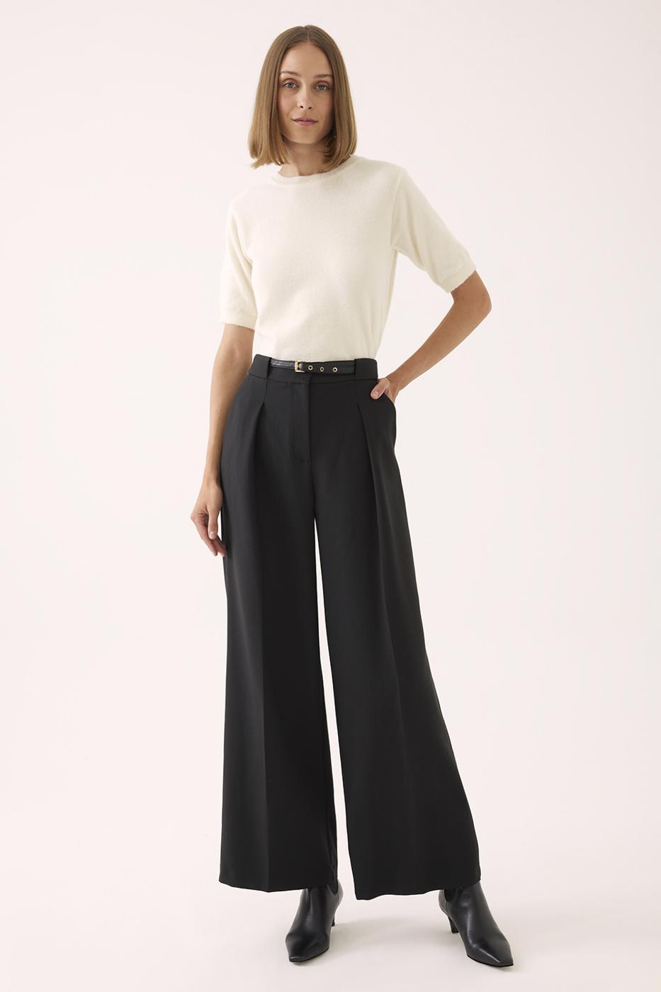 Bayan SİYAH İbbie Regular Fit Uzun Boy Geniş Paça Siyah Renk Kadın Pantolon
