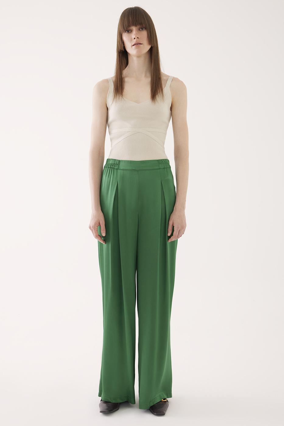 Bayan ZÜMRÜT YEŞİLİ Leatrice Uzun Boy Geniş Paça Zümrüt Yeşili Renk Kadın Pantolon