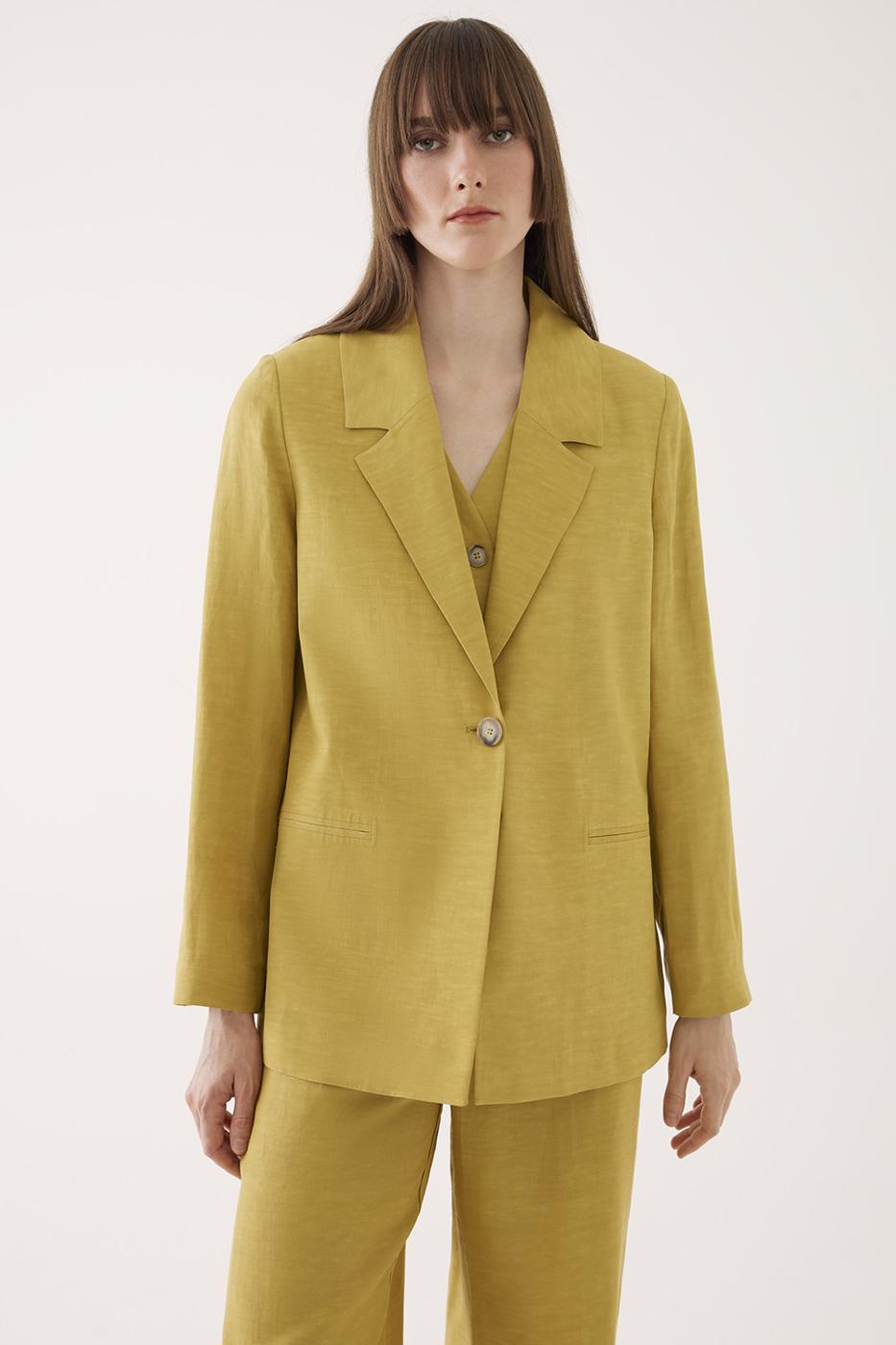 Fragile Regular Fit Standart Boy Takma Kol Ceket Yaka Yağ Yeşili Renk Kadın Ceket