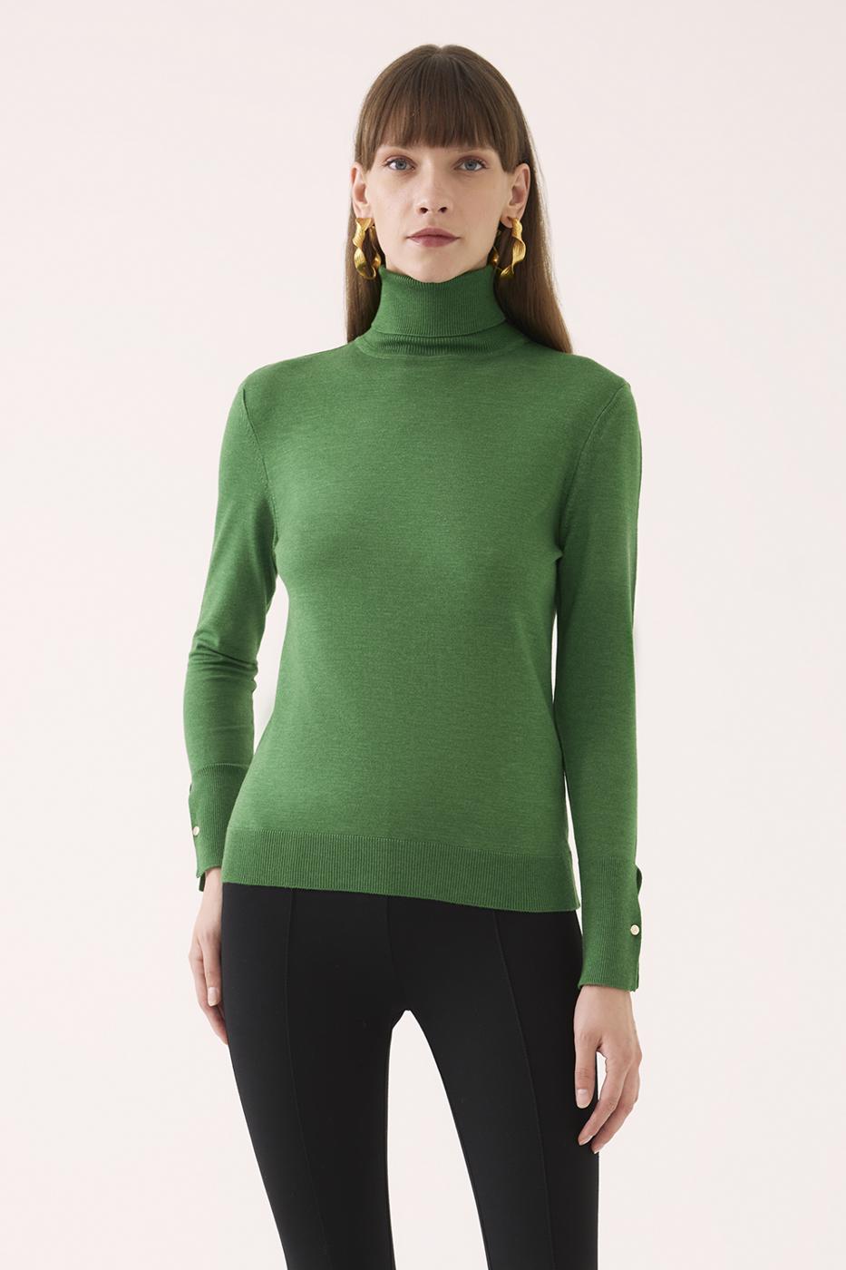 İllas Regular Fit Standart Boy Zümrüt Yeşili Renk Kadın Triko Bluz