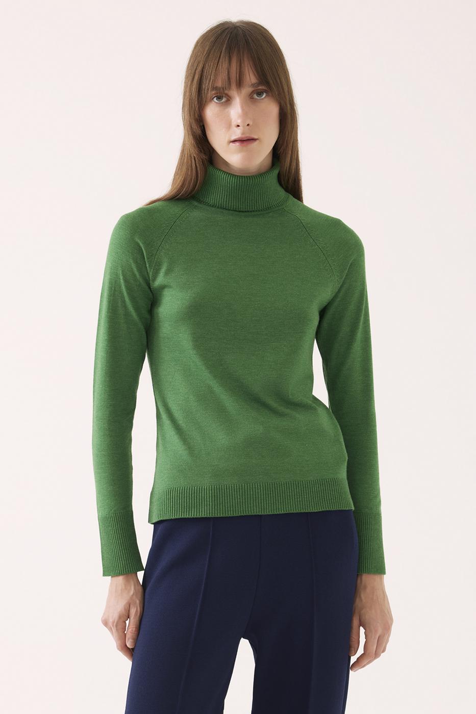 İllas Regular Fit Standart Boy Boğazlı Zümrüt Yeşili Renk Kadın Triko Bluz