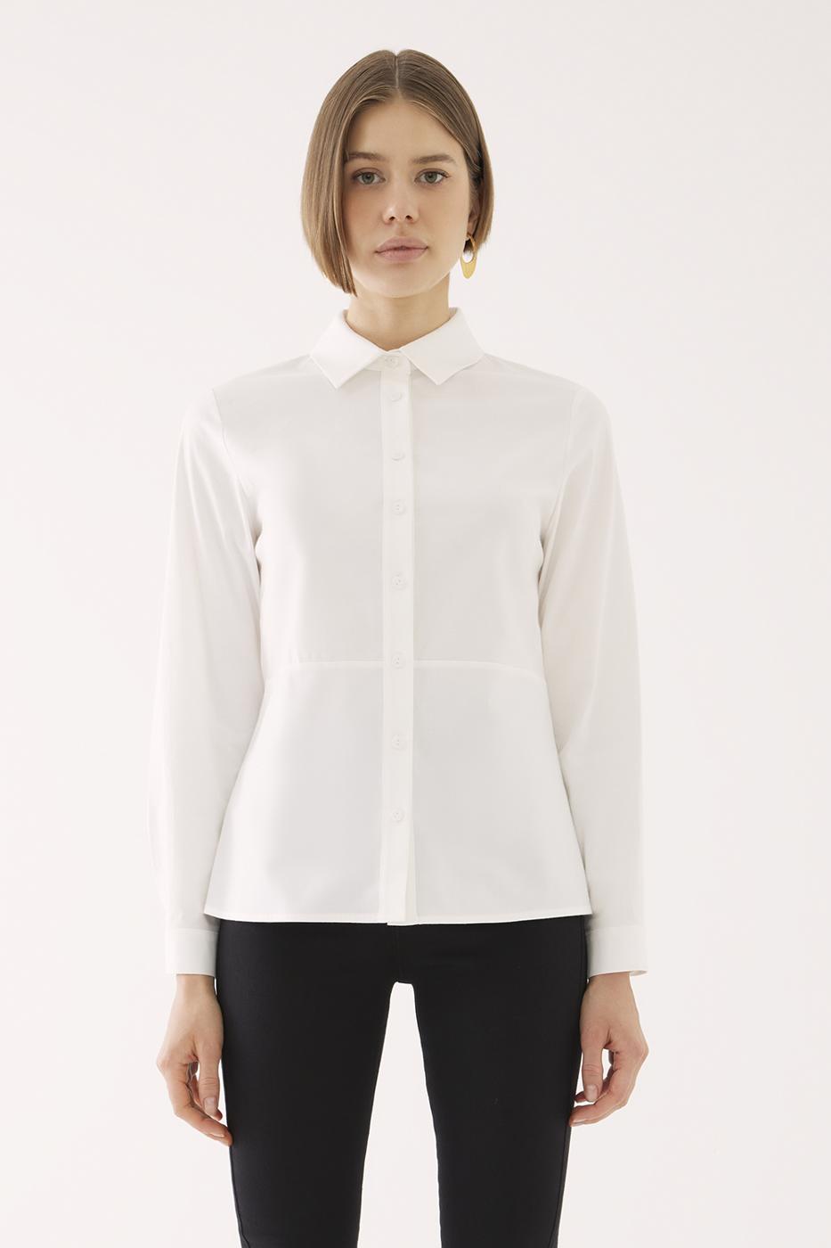 Bayan BEYAZ Elis Slim Fit Standart Boy Takma Kol Gömlek Yaka Beyaz Renk Kadın Gömlek