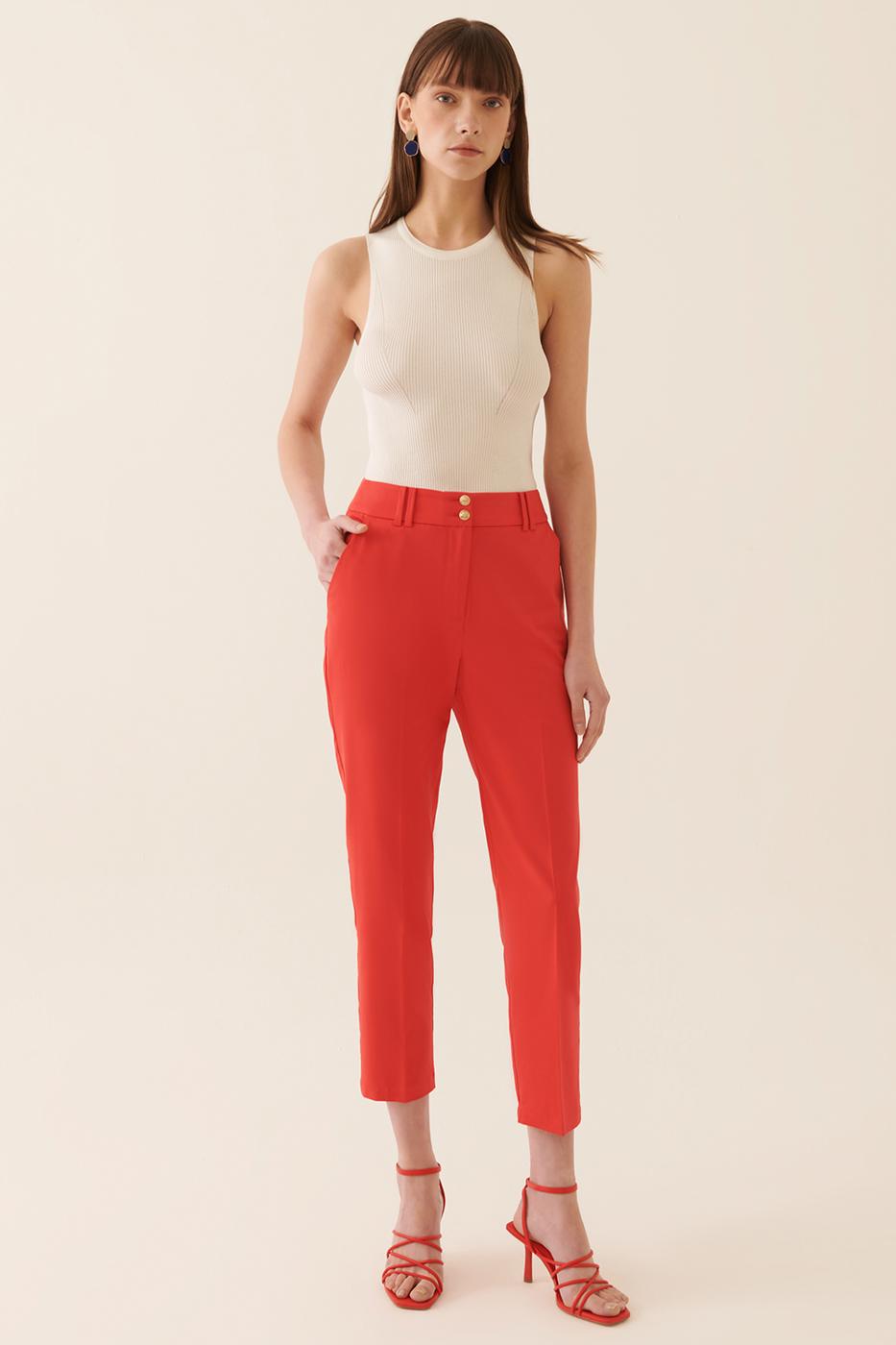 Elinsa Regular Fit Bilek Boy Orta Bel Kırmızı Renk Kadın Pantolon