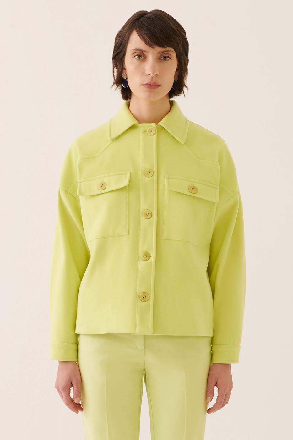 Anton Rahat Kalıp Gömlek Yaka Standart Boy Misket Limonu Renk Kadın Ceket