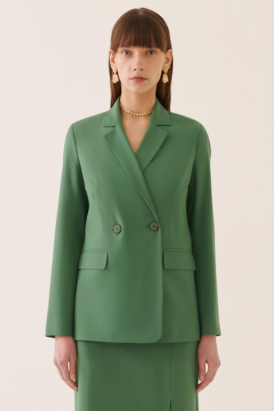 Bayan PALMİYE YEŞİLİ Aidas Regular Fit Erkek Yaka Standart Boy Palmiye Yeşili Renk Kadın Ceket