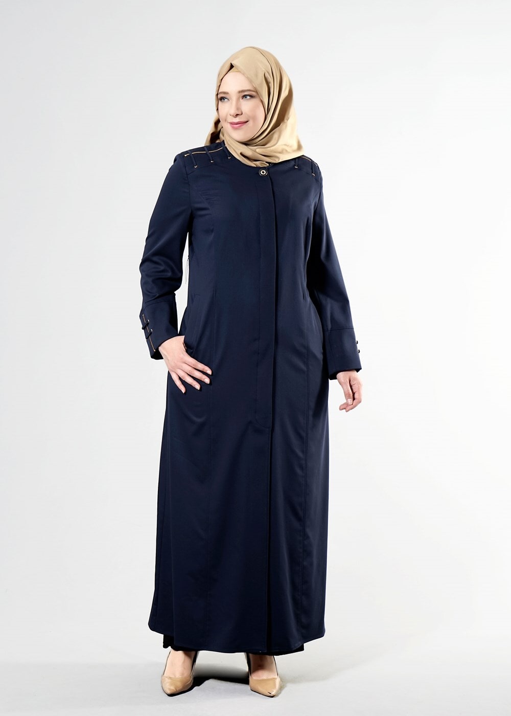 Female NAVY BLUE T 1534 New Nice Tesettür Pardesü-Alv Fashion