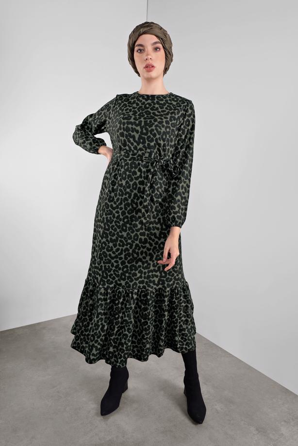 black printed belted dress